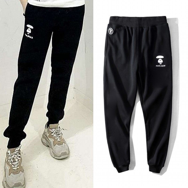 潮牌aape裤子猿人头秋冬季休闲束脚运动长裤宽松情侣百搭卫裤加绒