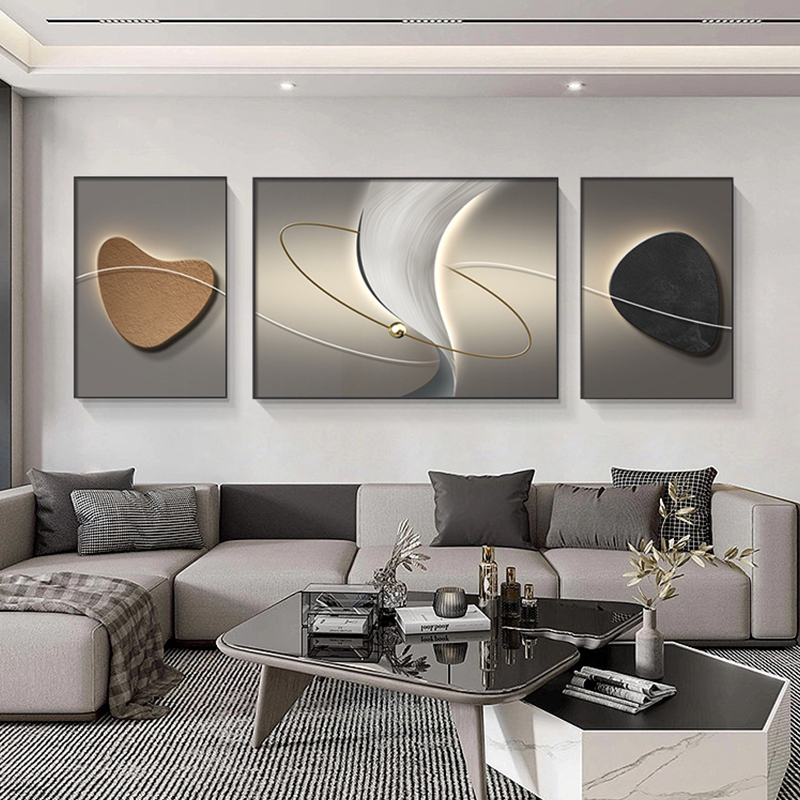 抽象轻奢晶瓷画简约现代客厅装饰画沙发背景墙面挂画三联卧室壁画