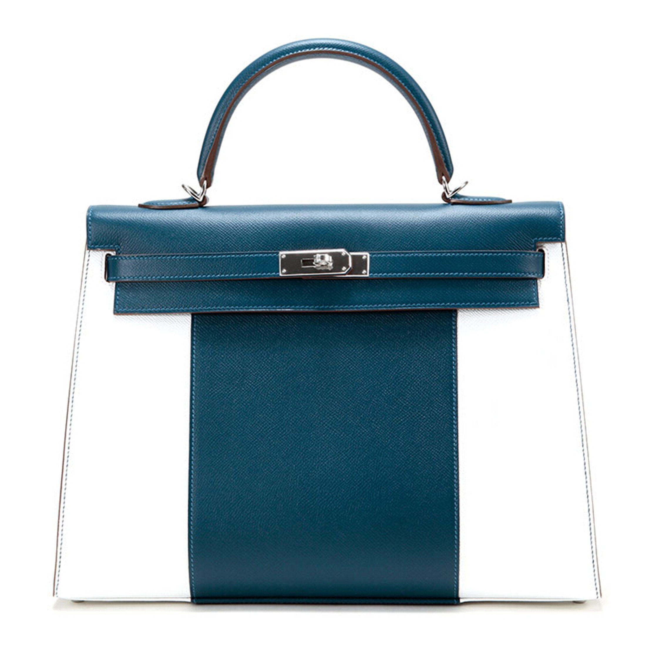 【9.9新】hermes(爱马仕) 蓝白拼色皮质kelly 35两用包