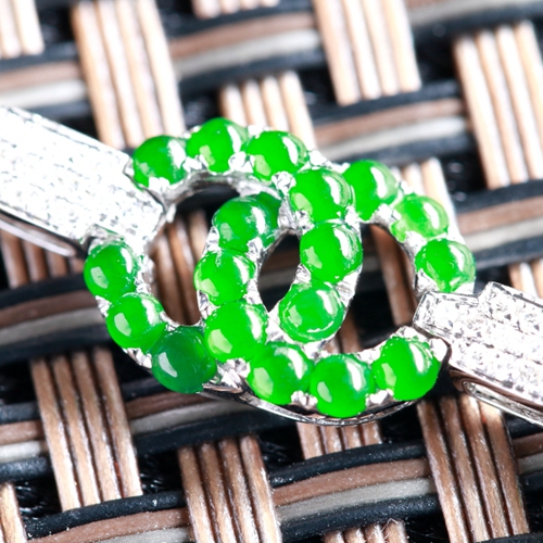 18k金镶钻冰种帝王绿翡翠手链12.72克