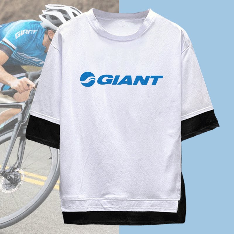 捷安特giant自行车t恤山地骑行衣服男夏季宽松纯棉休闲短袖假两件