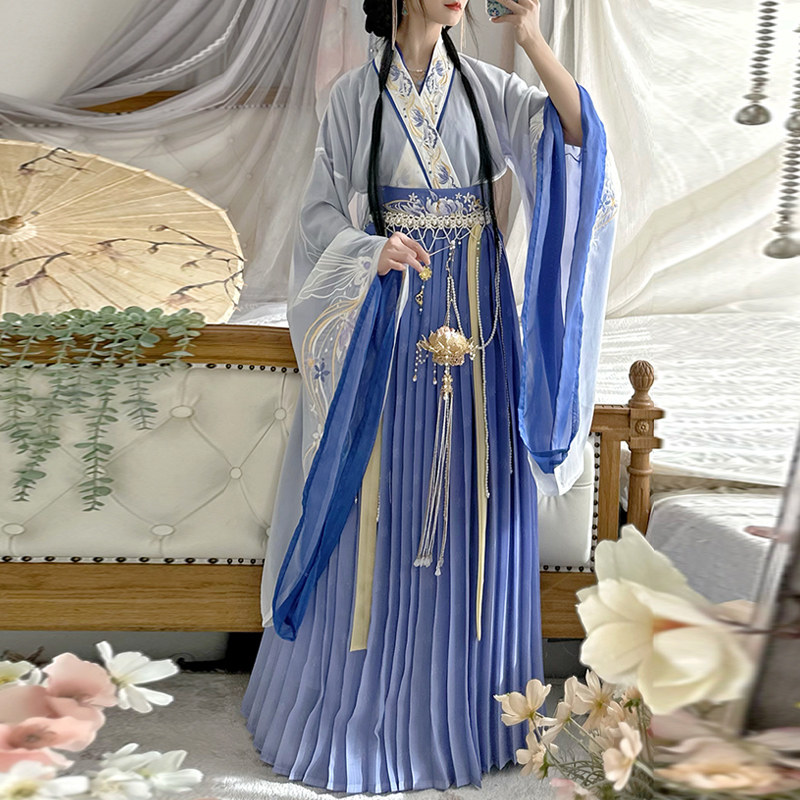 池秋记汉服【云烟蝶梦】原创魏晋南北朝大袖交领齐腰襦裙春夏日常