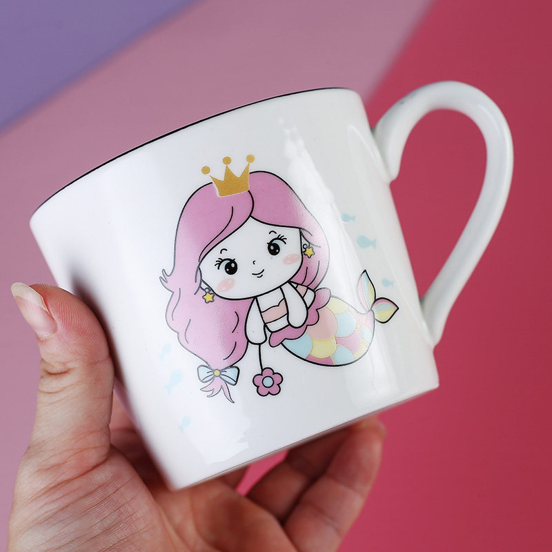 可爱公主马克杯儿童早餐杯水杯牛奶杯子陶瓷果汁杯可微波炉加热