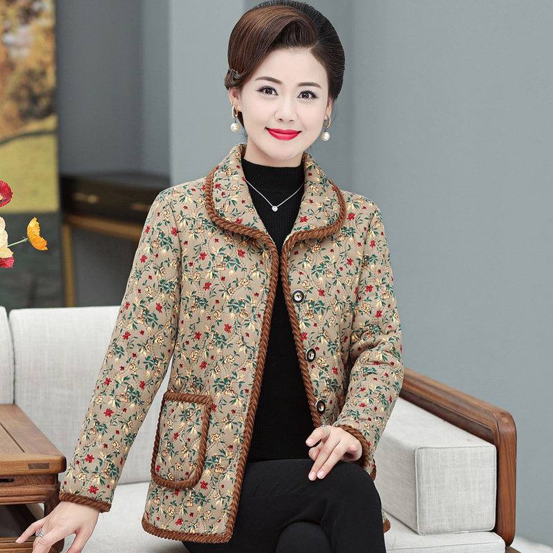 中老年女花棉衣加绒加厚短款冬季2022新款妈妈冬装小棉袄保暖上衣