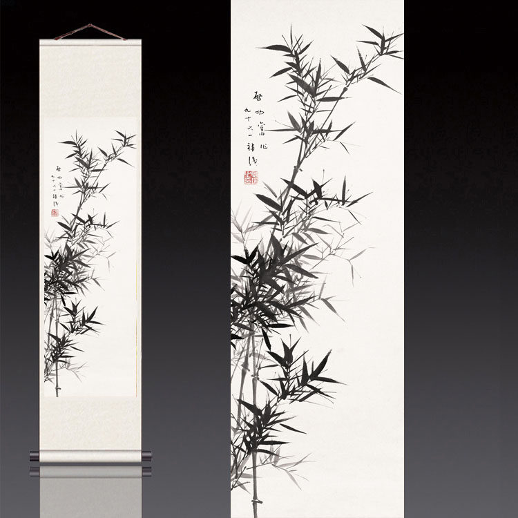 齐白石沿江垂钓图人物挂轴装饰国画丝绸山水写意字画茶楼古典壁画