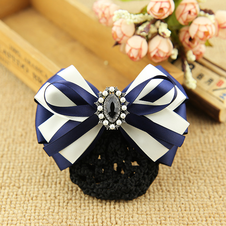 职业头花网兜韩国空姐护士酒店银行优雅上班工作蝴蝶结带细网发夹