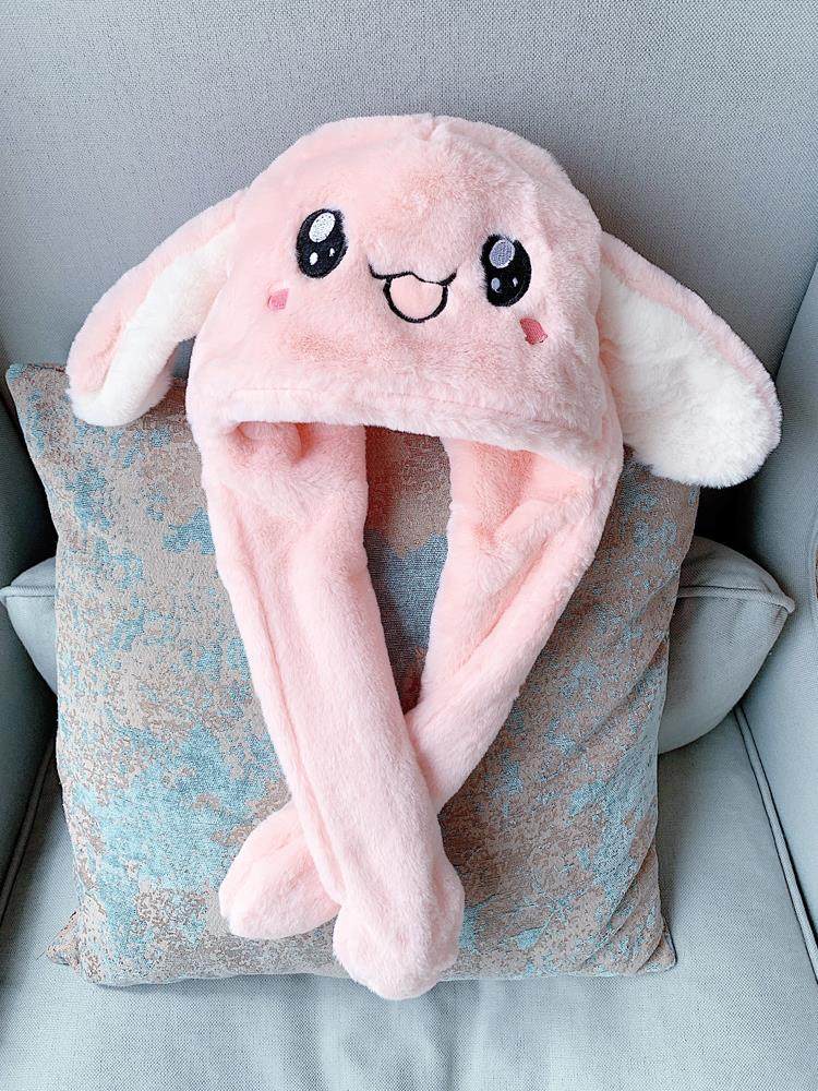 宝宝毛绒护耳帽子秋冬可爱超萌男女儿童网红一捏耳朵会动的兔子帽