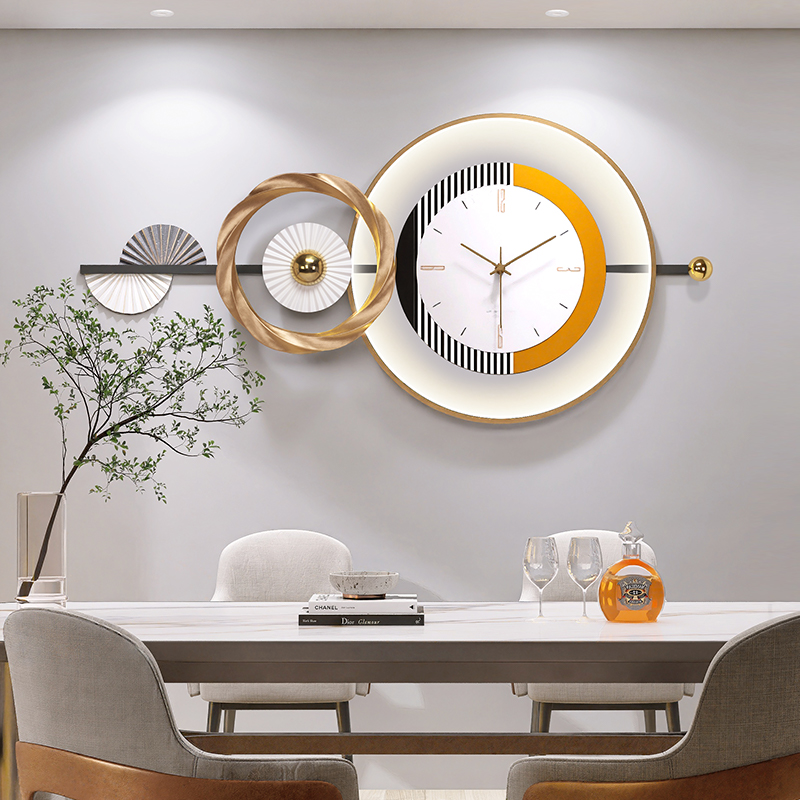 简约时钟挂钟客厅创意家用现代背景墙装饰灯光画餐厅大气轻奢钟表