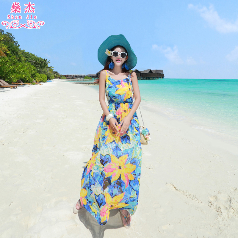 燊杰泰国女装波西米亚长裙沙滩裙海边度假雪纺吊带夏季连衣裙子
