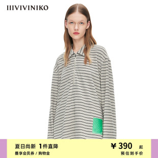 IIIVIVINIKOSQUASH系列条纹POLO领落肩卫衣女S212103369A