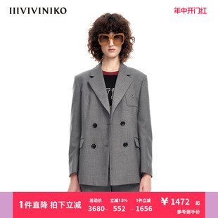 IIIVIVINIKO春夏新品略宽肩H型英伦学院风西装外套女M312703113A