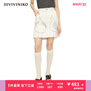 IIIVIVINIKO春夏新品原色小A型牛仔半身裙女M221701221D