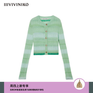 【博主同款】IIIVIVINIKO2024春季新款马海毛短款条纹针织开衫女