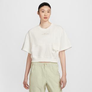 耐克女夏季新款法式毛圈高腰宽松透气运动休闲短袖T恤HF6176-133
