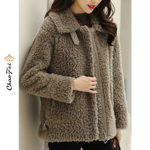 韩版时尚羊毛羔外套女2021新款短款小个子皮毛颗粒一体皮草大衣冬