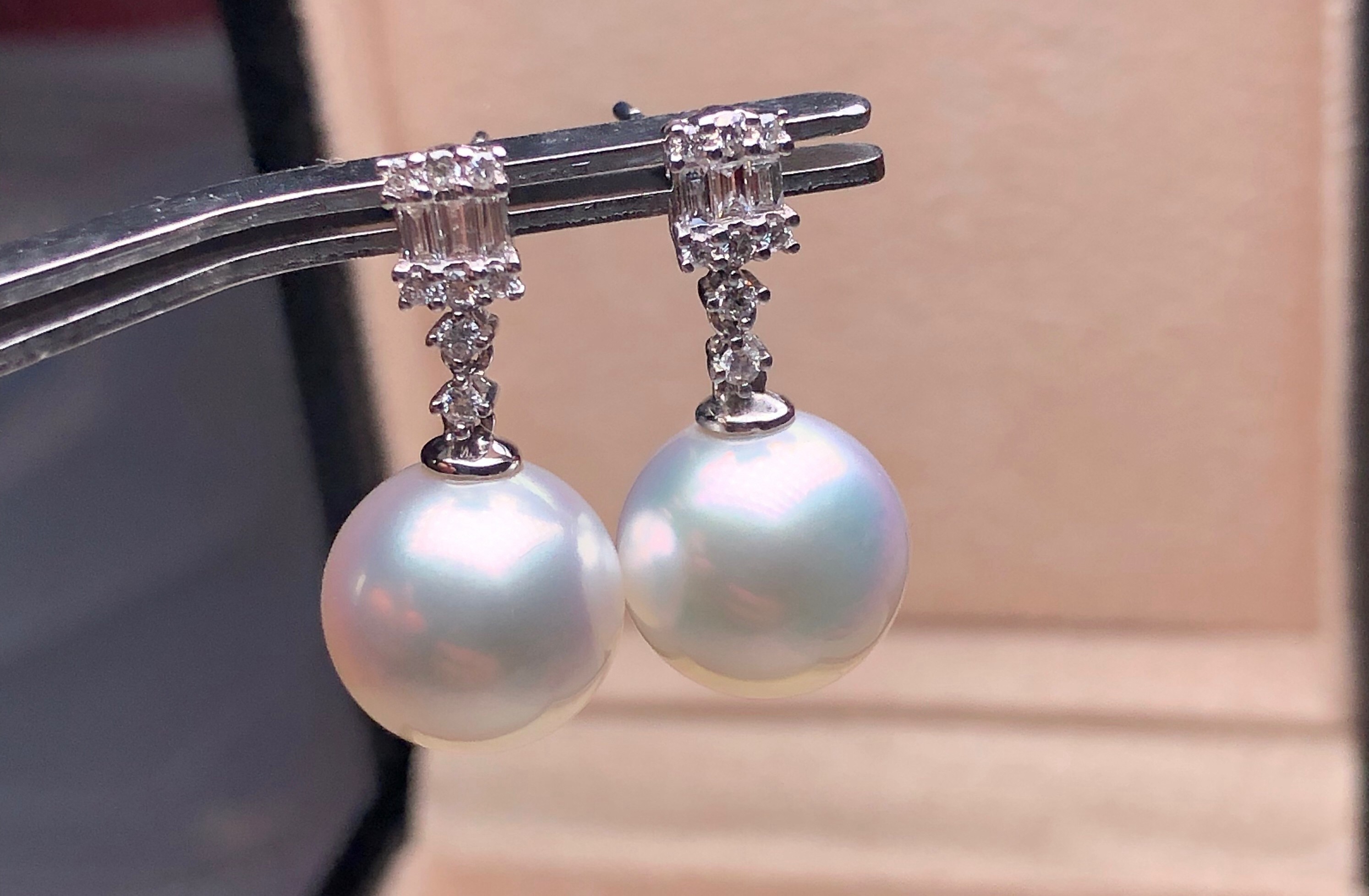 白18k金钻石耳钉耳环耳扣_澳白珍珠优雅南洋白珠耳环耳扣耳钉天然海水