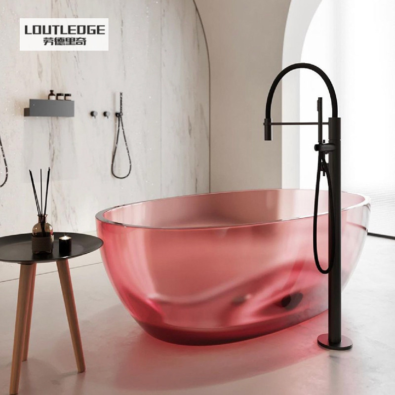 粉色人造石透明树脂1米5 1米6 1米7 1米8浴缸双人情侣浴盆浴池