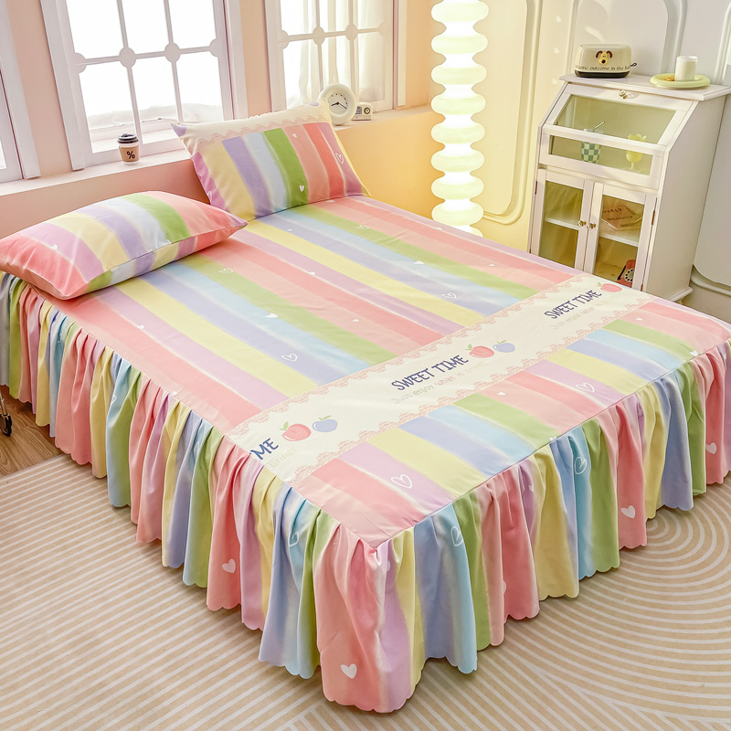 韩版公主风床裙款三件套磨毛水洗棉纯色床罩单件床单床套四季通用