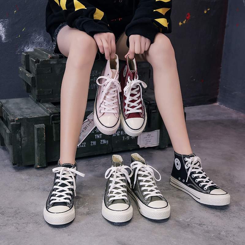 star匡威高帮帆布鞋女学生韩版2020春夏真皮加绒百搭布鞋潮板鞋子