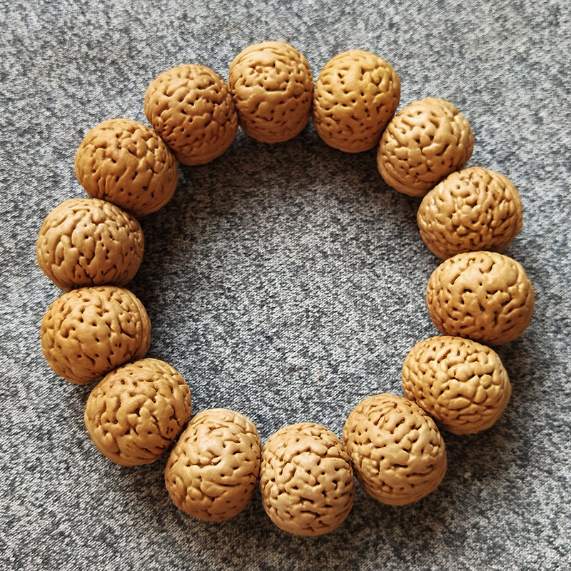 桃核手串精品苹果圆磨盘男女手链矮桩密脑纹山核桃文玩佛珠20手链