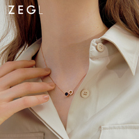 ZEGL双圆环钛钢项链女潮网红锁骨链气质简约黑色玛瑙吊坠装饰颈链