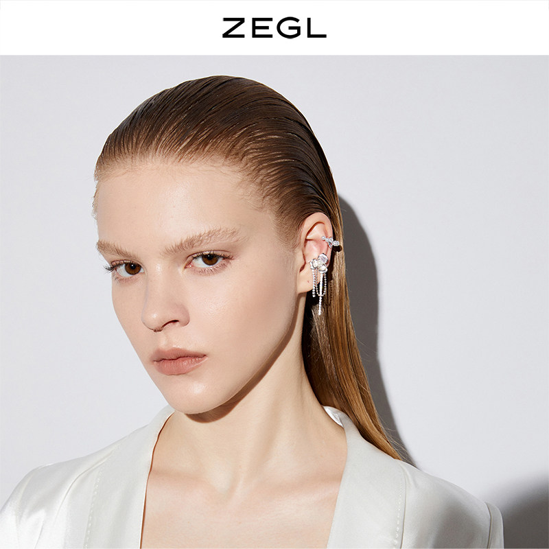 zegl设计师花朵流苏耳夹无耳洞女耳骨夹耳环春夏小众设计感耳饰品