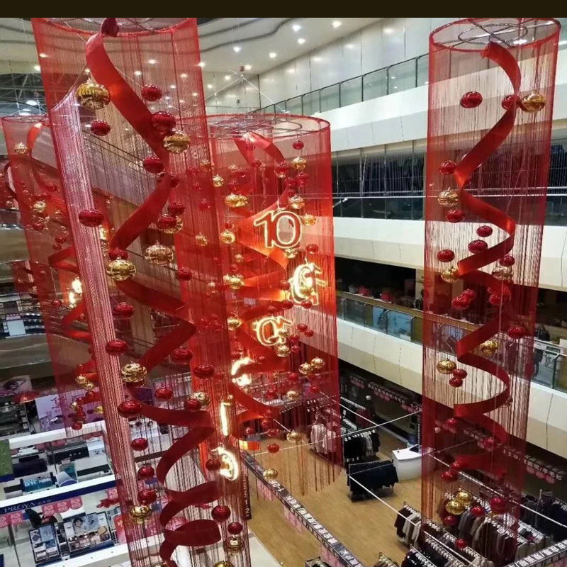 大型超市商场购物中心中庭吊饰酒店4s店天井装饰线帘电镀球挂件