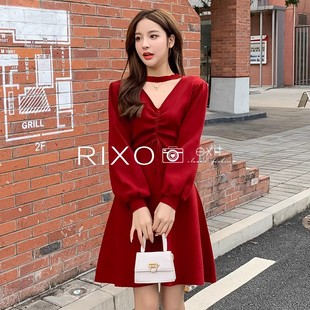 RIXO EXIT法式甜美a字针织连衣裙女减龄遮肉温柔风桔梗初恋毛衣裙