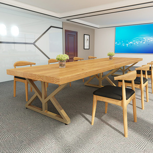 简约全实木职员办公桌 公司会议室接待培训桌 长条整板多人电脑桌