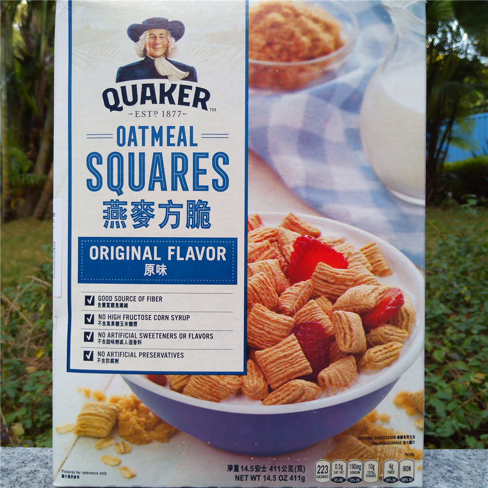 桂格方脆麦片_411g美国进口桂格原味燕麦方脆早餐麦片quaker oatmeal
