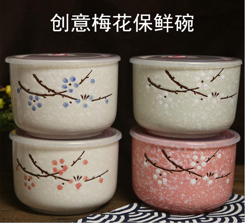 日式面碗6寸手绘直口保鲜碗陶瓷保鲜