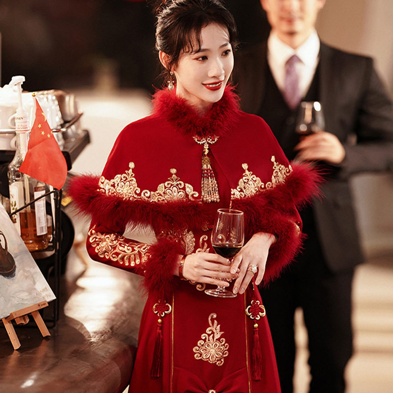 冬季长袖加厚加绒大气中式婚礼宴会秀禾服女——旗袍之家 时尚服装店