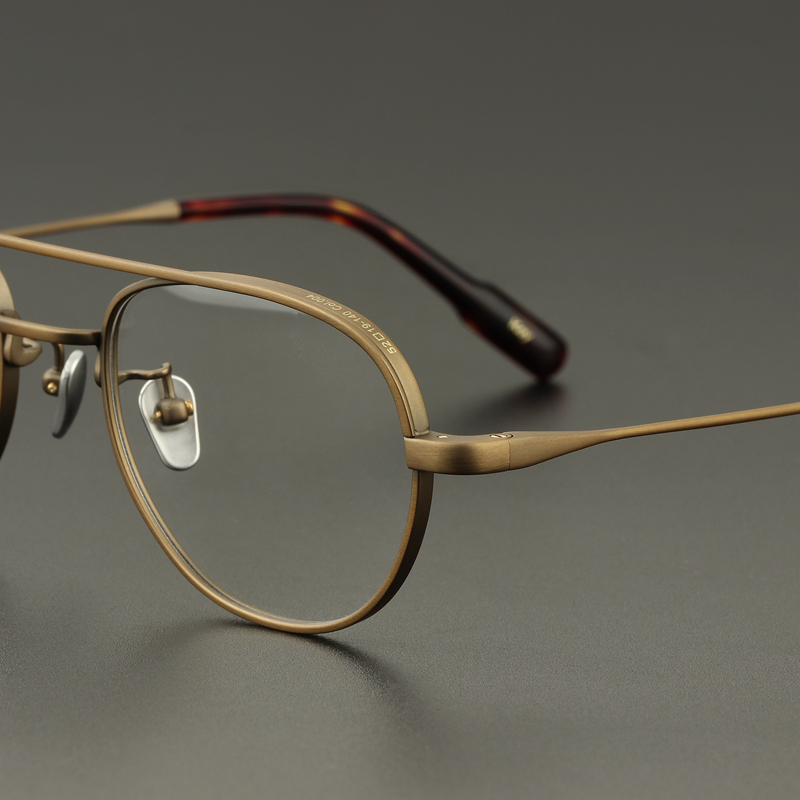 手工古铜色造旧哑光磨砂镜框 百搭飞行员式纯钛眼镜架男女款复古