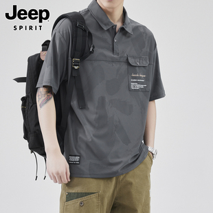 Jeep吉普短袖Polo衫男士夏季薄款美式复古体恤冰丝休闲工装t恤男