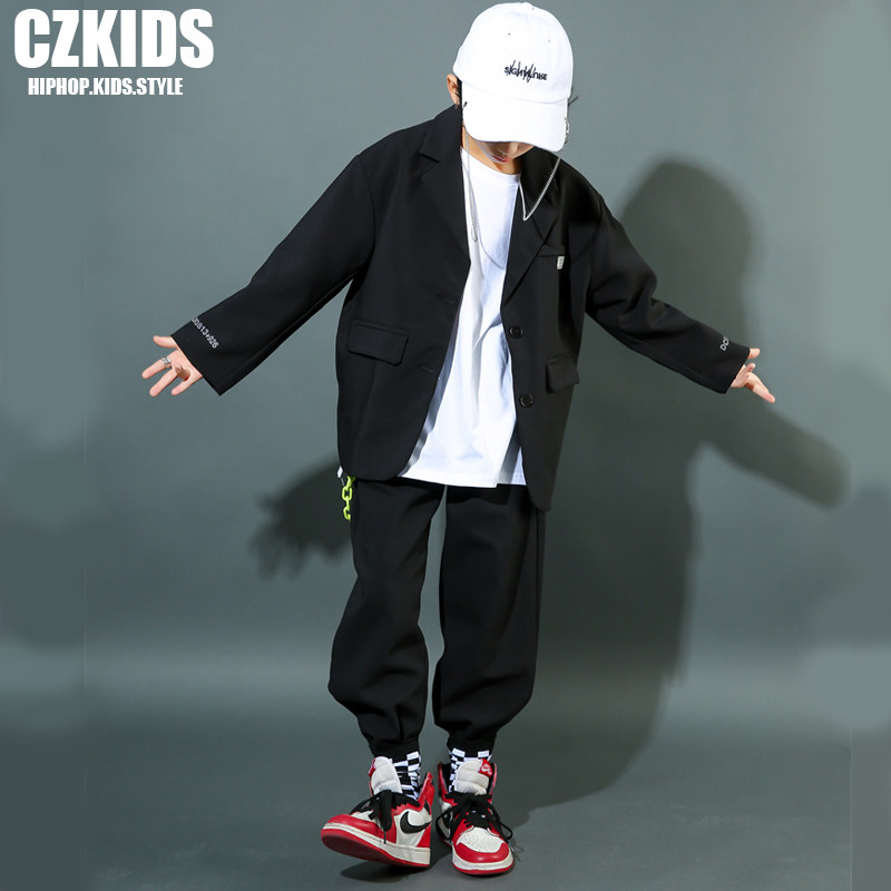 儿童街舞潮服秋宽松帅气走秀西装外套男童舞蹈演出服嘻哈衬衫套装