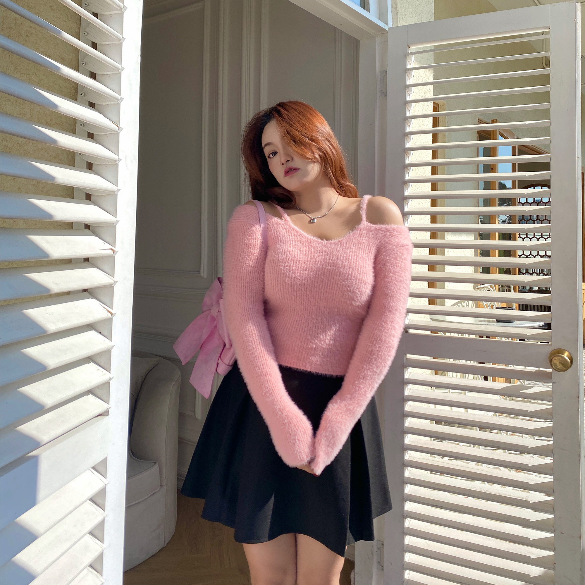 复古庄园大码微胖mm软糯毛衣女2021新款冬水貂绒性感甜辣吊带上衣