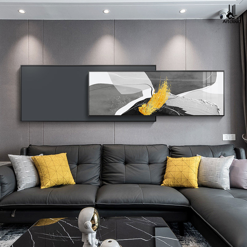 黑白灰客厅背景墙装饰画简约抽象画轻奢现代沙发挂画工业风壁画