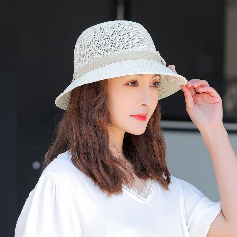 薄款遮阳帽子女士透气网眼防晒太阳帽夏季中老年妈妈大檐沙滩草帽