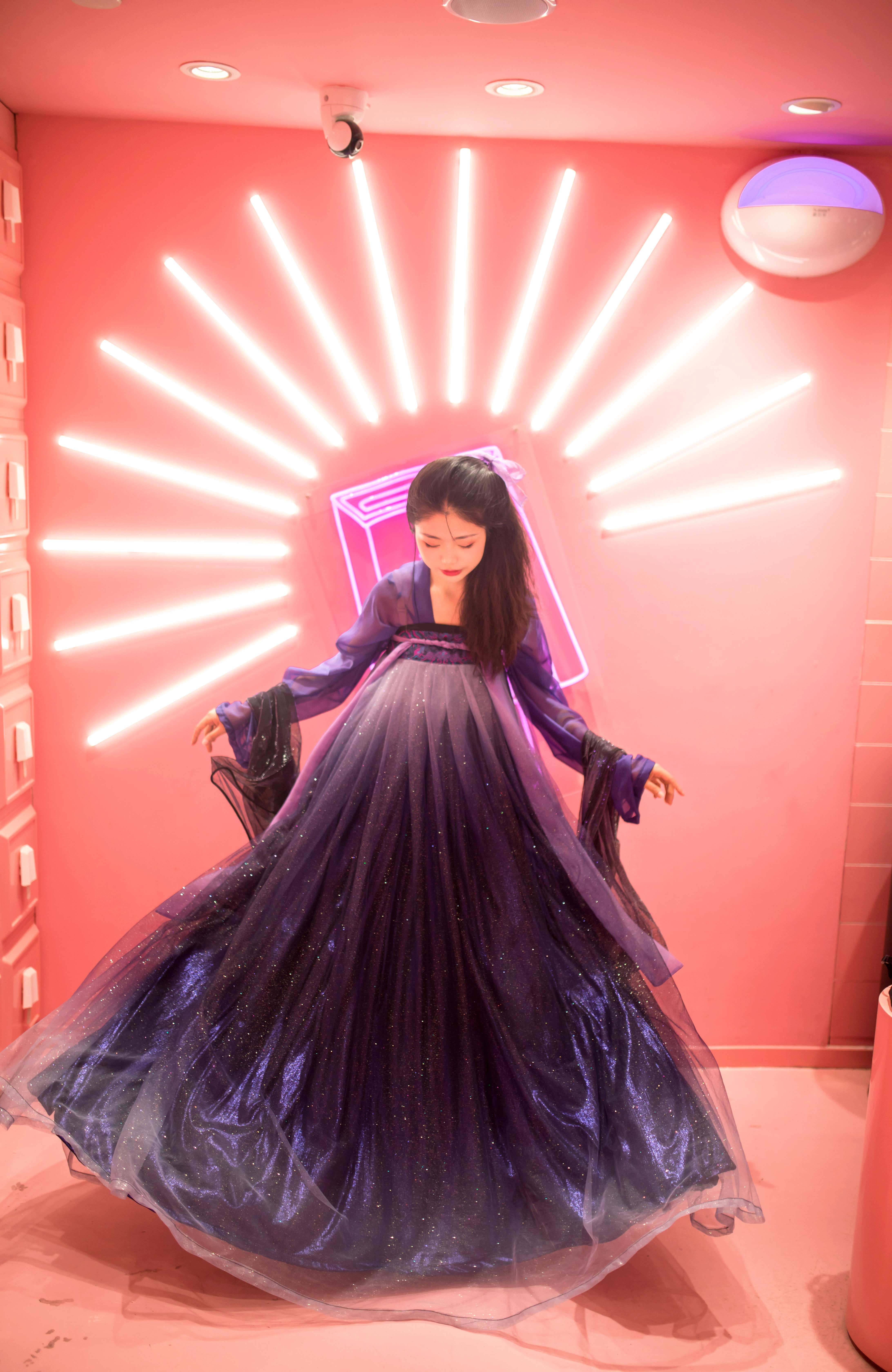 山海集汉服 原创汉服星空系列紫色齐胸襦裙 北极星_不打折现价488元