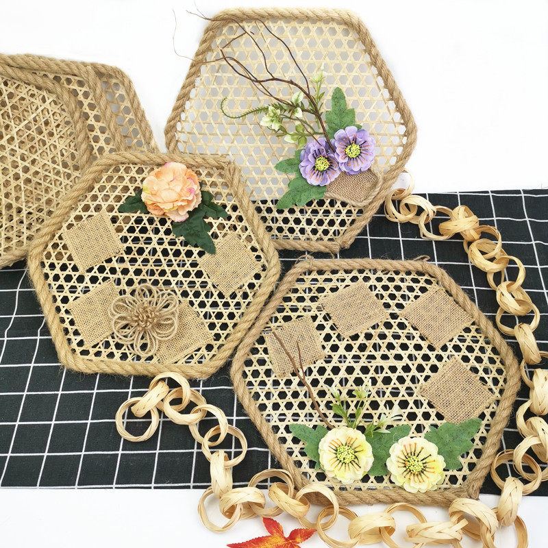 幼儿园墙面走廊吊饰森林系六边形竹编竹片主题环创作品背景框装饰