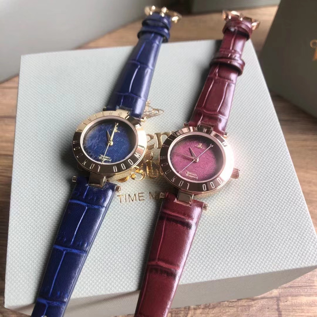 正品vivienne西太后女表复古真皮带简约神秘紫优雅蓝精致品牌手表