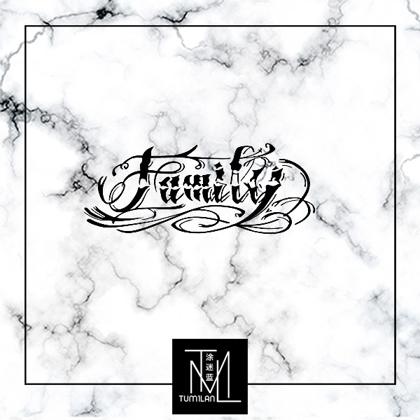 涂迷蓝 果汁纹身镂空模板b62 pgone卡奇诺花体family家庭15.2*6cm