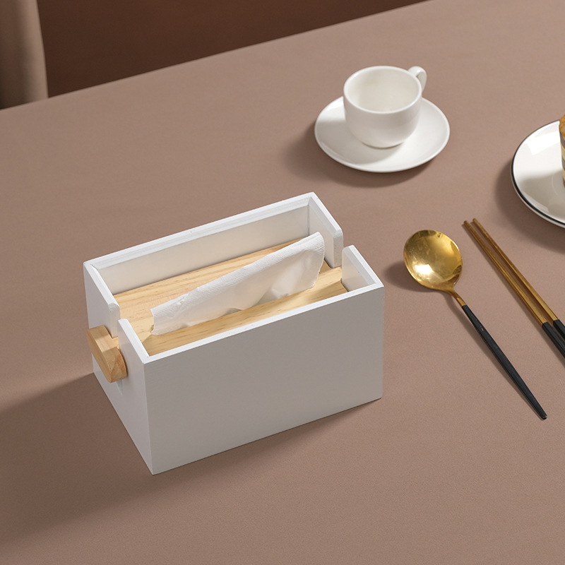 北欧木制多功能纸巾盒长方形创意餐纸抽盒家用客厅升降式白色桌面