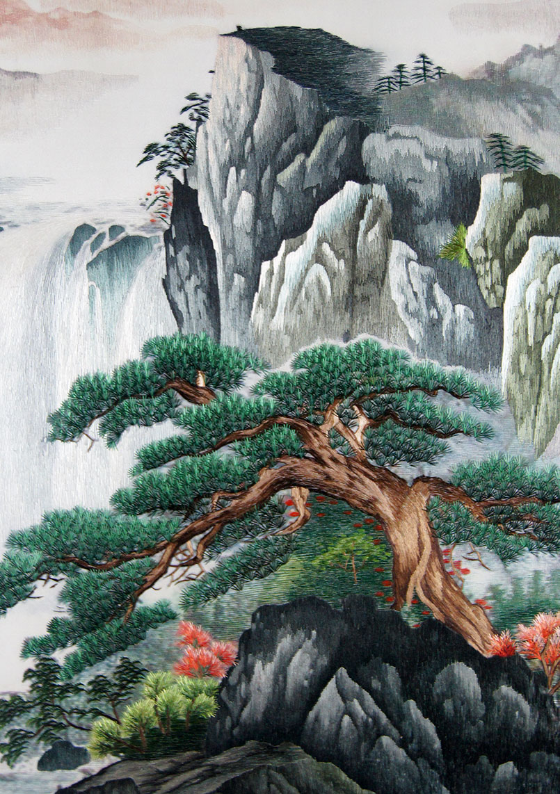 苏绣单面绣 王亚星《青山碧水共云天》刺绣