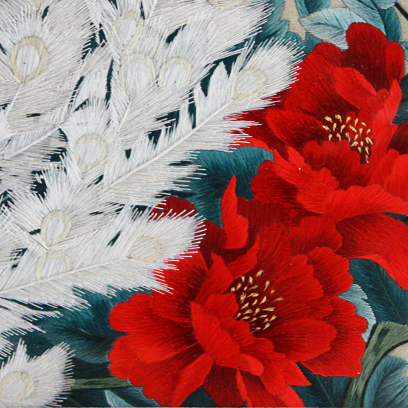 苏绣单面绣 姚叶工作室《白孔雀》