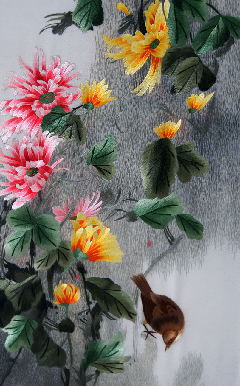 苏绣单面绣 《梅兰竹菊四条屏》刺绣