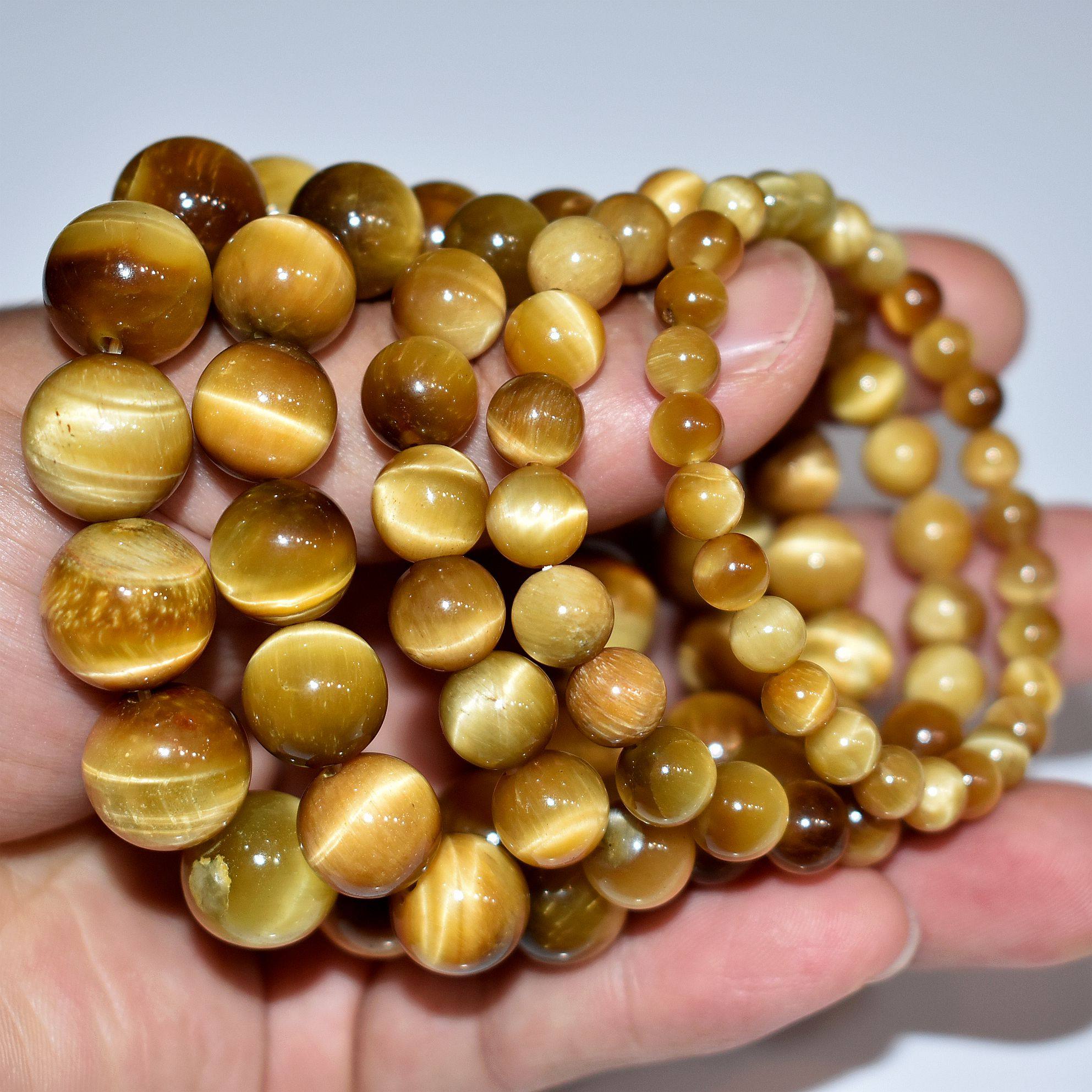 工厂直供 【6mm~14mm】金虎眼石手链 虎睛石水晶佛珠宝石手串