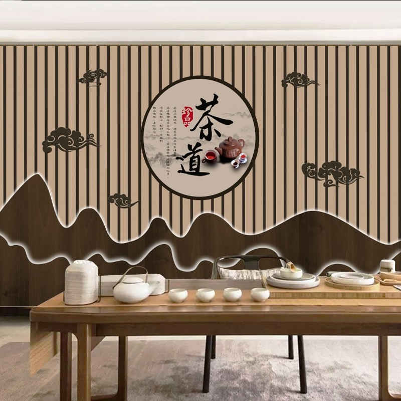 水墨中式茶道文化背景墙古典禅意茶室茶楼壁画中国风以茶会友壁纸