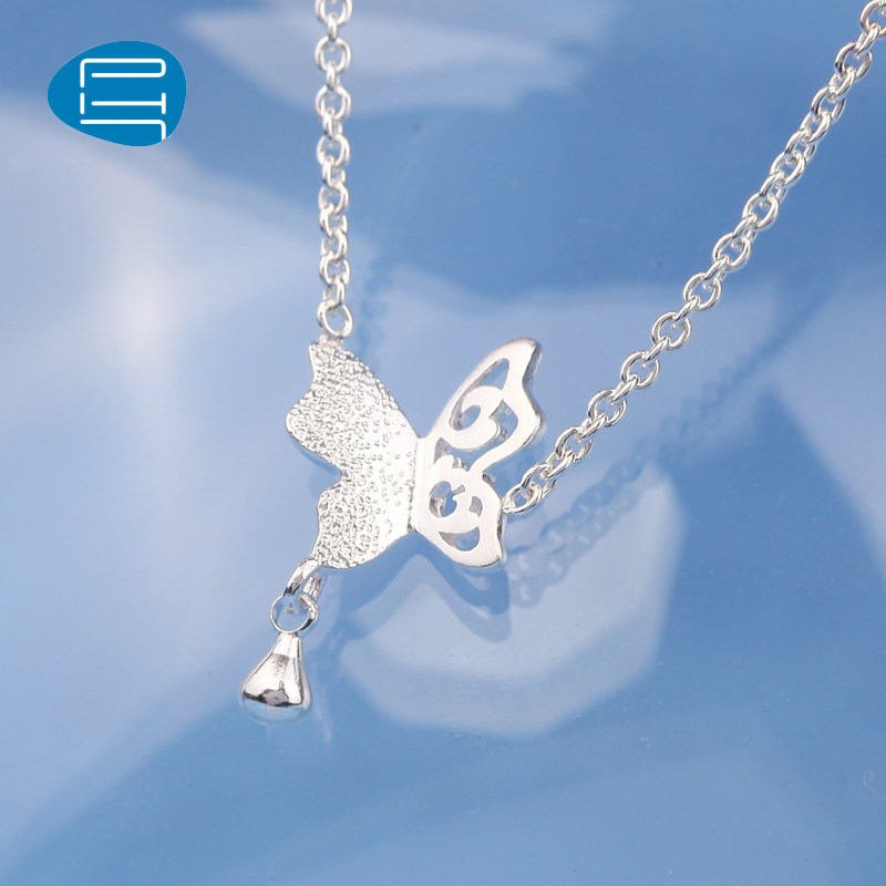 ph7原创银饰925银项链银蝴蝶吊坠手工银锁骨链送女友妈妈礼物
