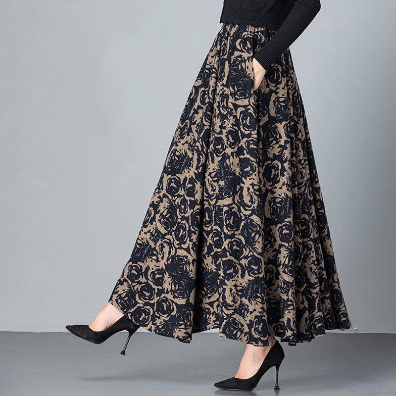 2022春季新款棉麻半身裙女长裙高腰大摆复古碎花显瘦长款大码秋裙